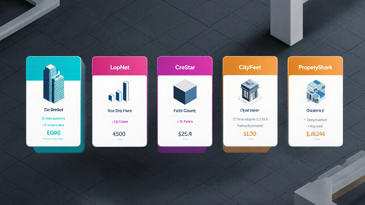 Isometric dashboard showing five platform icons with key feature visuals.
