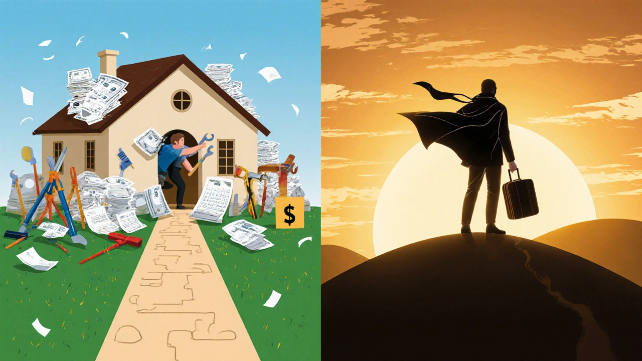 Two paths: one trapped in home maintenance, one free with investment growth