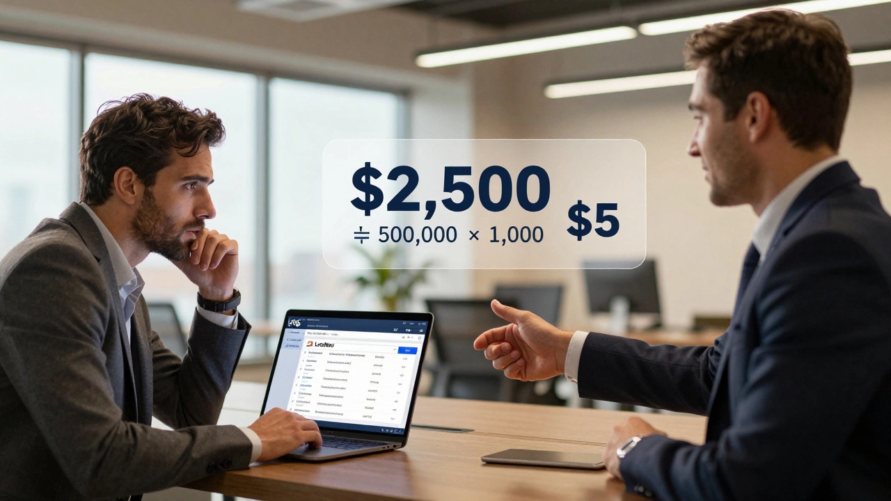 Commercial broker comparing ad impressions on a laptop to signing a lease in a bright office.