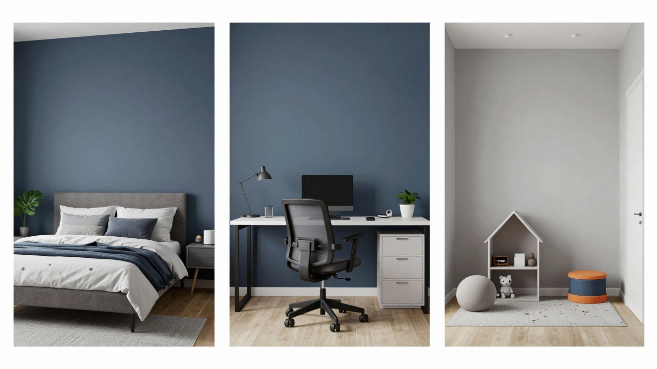 Illustration showing bedroom, home office, and play area in a T3 apartment