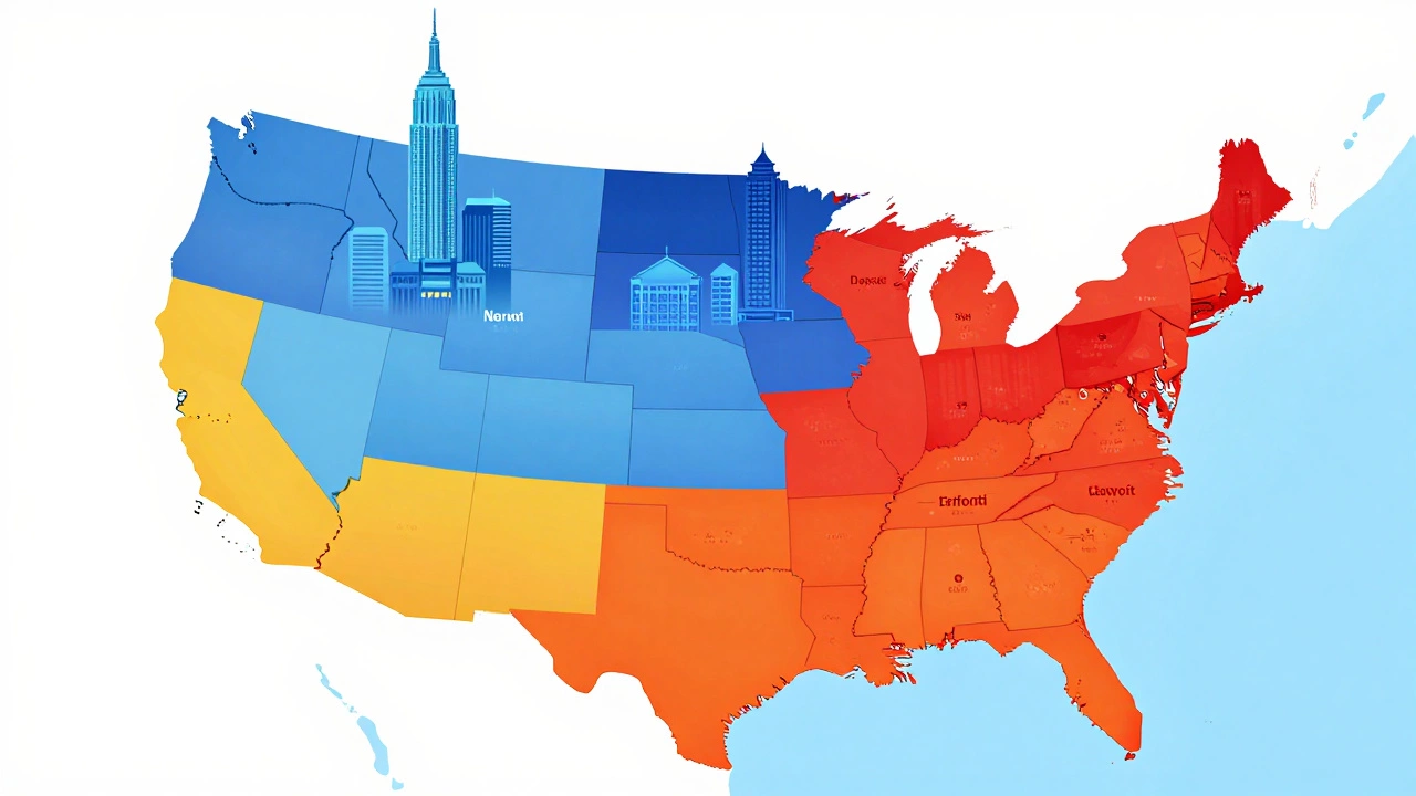 Map showing US regional rent price differences