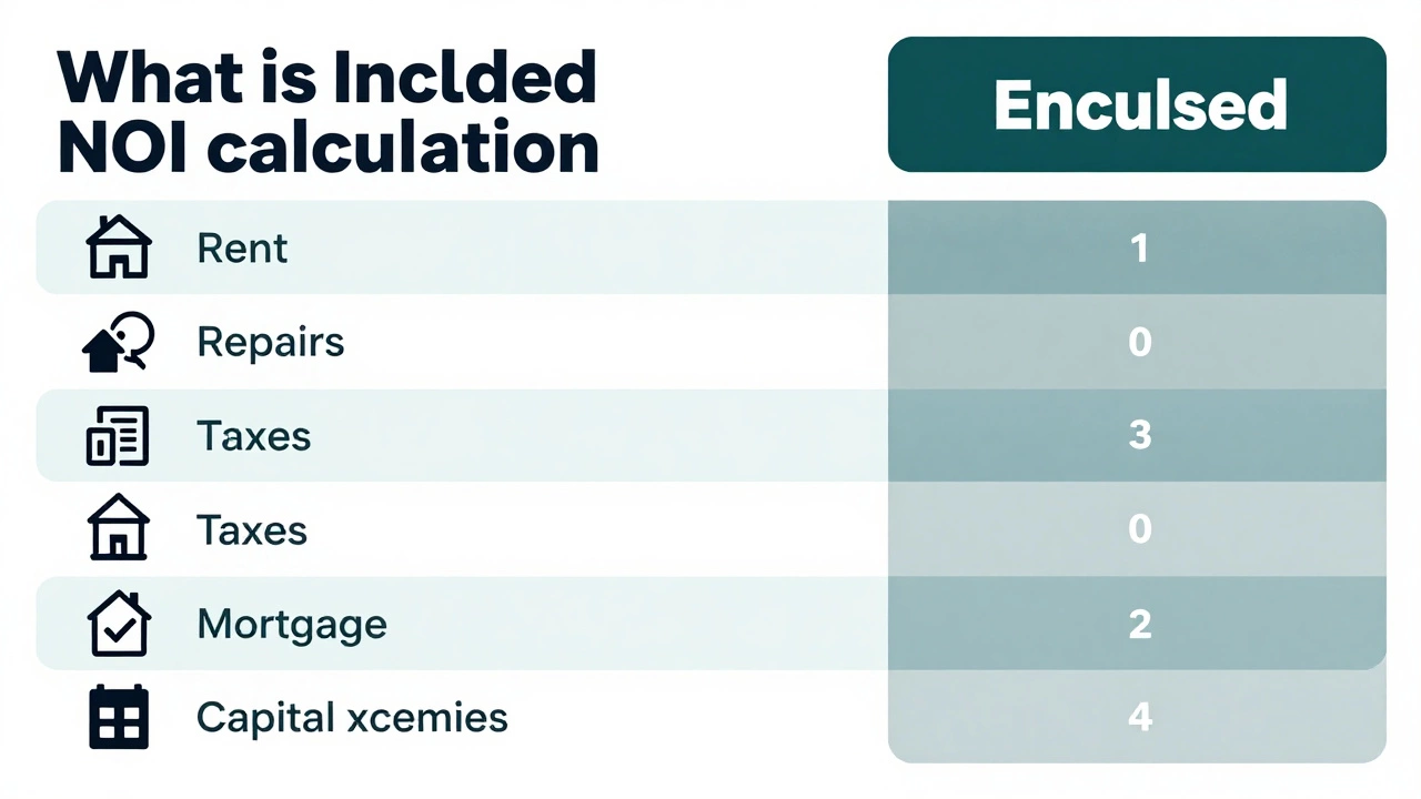 Chart illustrating components included and excluded in NOI calculations for property analysis