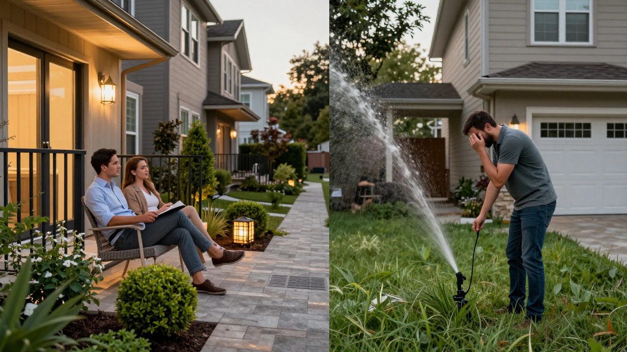 Contrast between relaxing townhouse life and stressful home maintenance