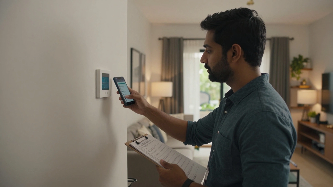 Property manager handling guest communications and maintenance tasks in a modern villa