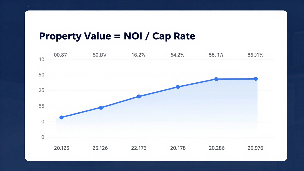 Visual guide to calculating property value using Capitalization Rate and Net Operating Income