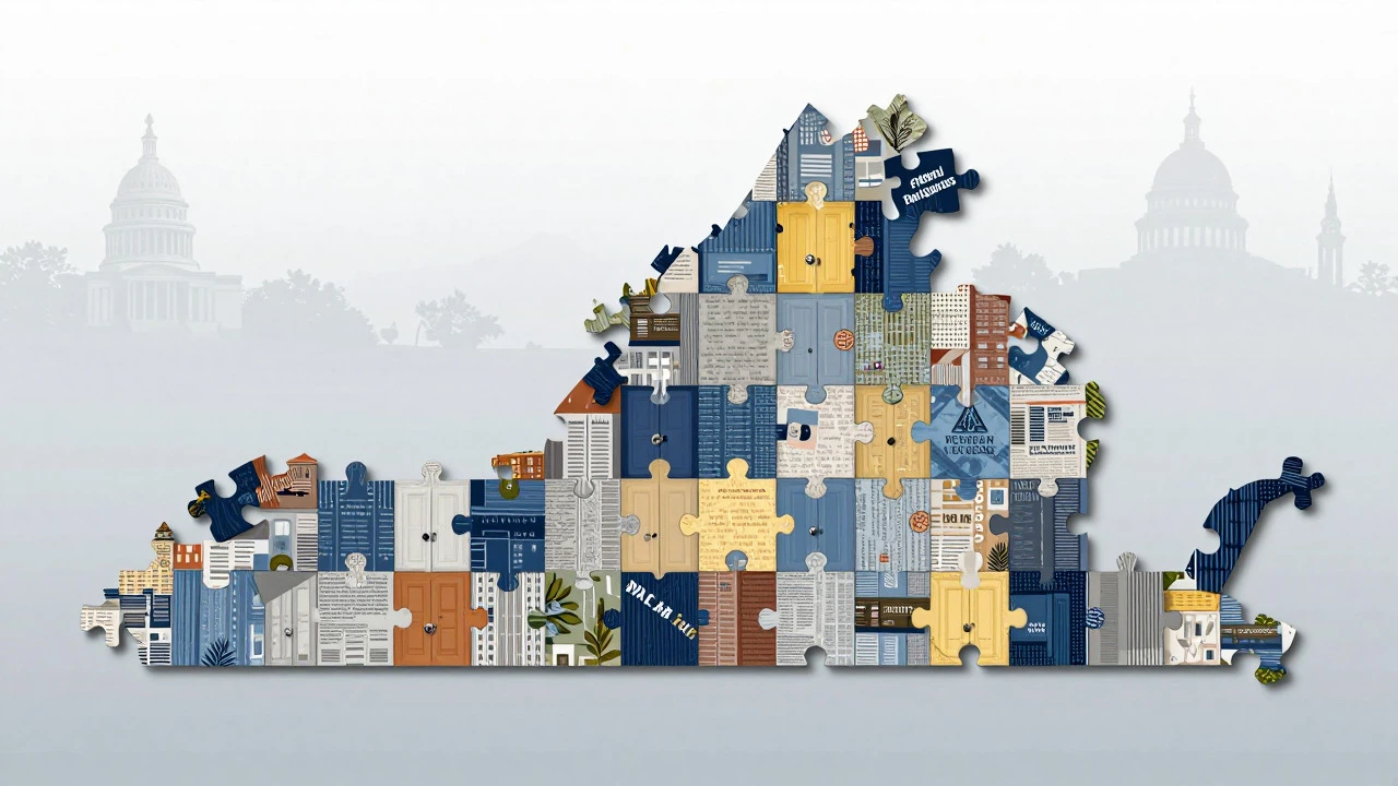 Abstract representation of complex housing aid programs as a fragmented puzzle