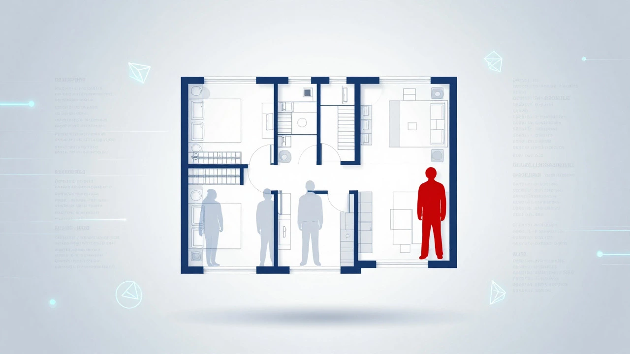 Blueprint showing occupancy limit violation with red silhouette