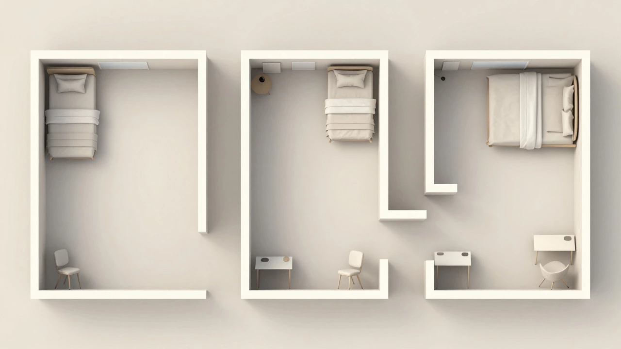 Comparison of square, rectangular, and L-shaped apartment layouts