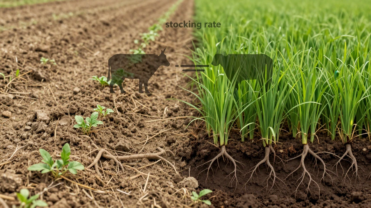 Illustration comparing healthy vs overgrazed pasture soil