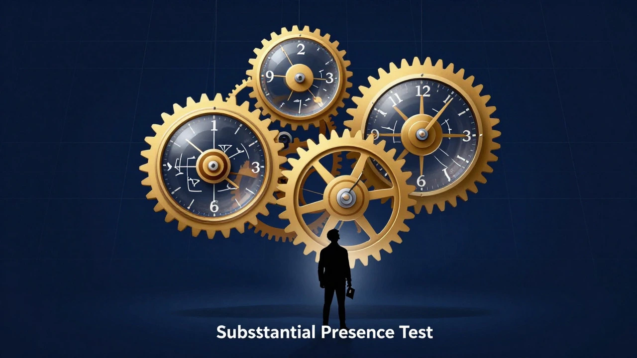 Conceptual clockwork gears representing residency day counts